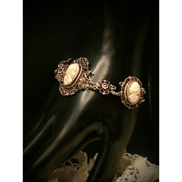 Edwardian 800 Silver Filagree Cameo Bracelet 6.75 - Picture 5 of 7